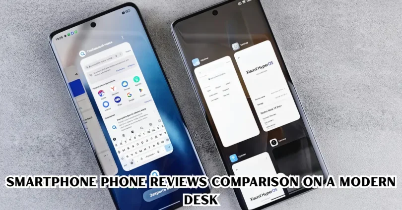 smartphone phone reviews comparison on a modern desk